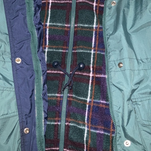 vintage 90s atmosphere fleece shell jacket pair M/L plaid green purple navy grid - Picture 9 of 10